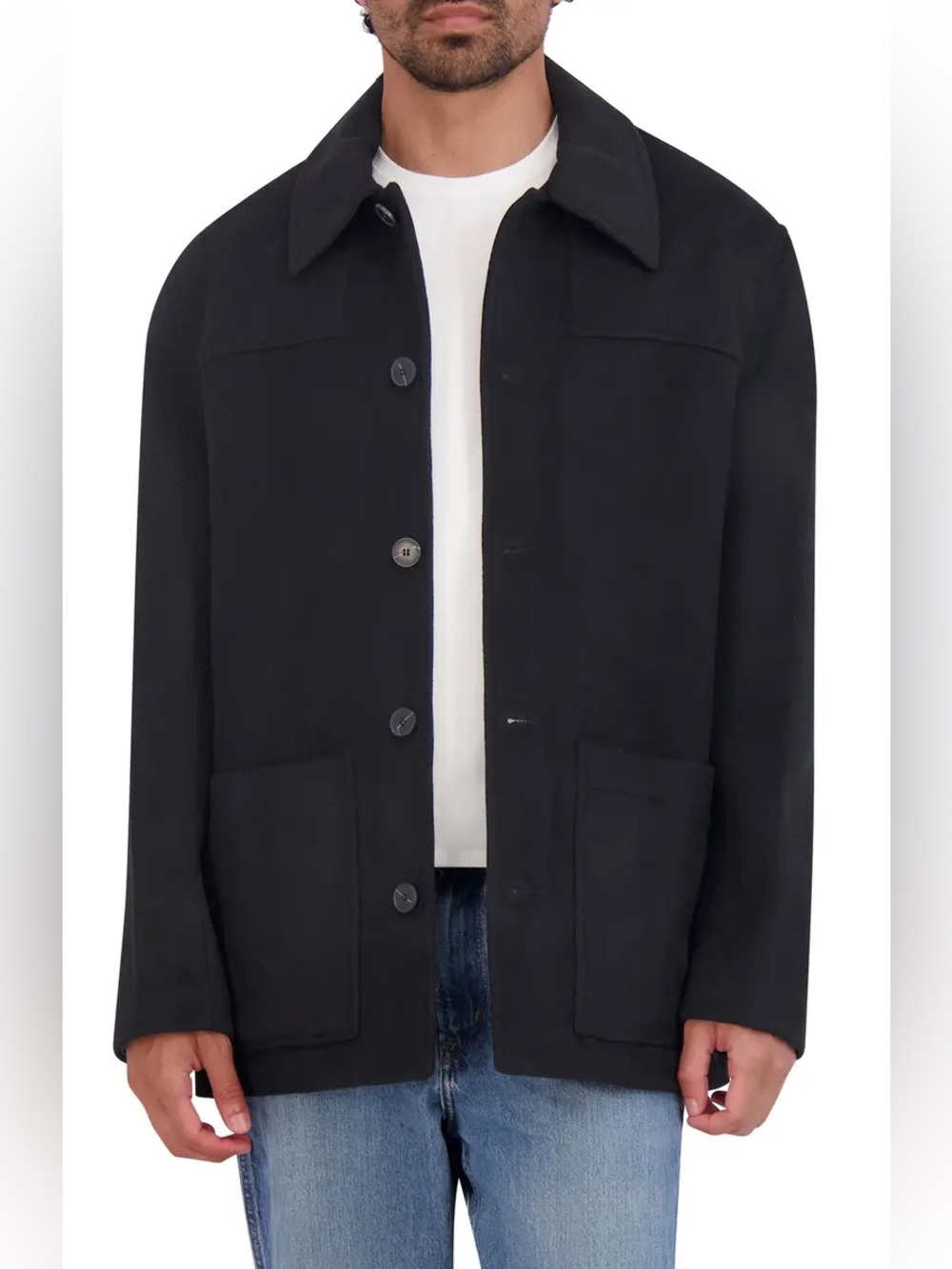 Claiborne Black Wool Pea Coat with Patch Pockets